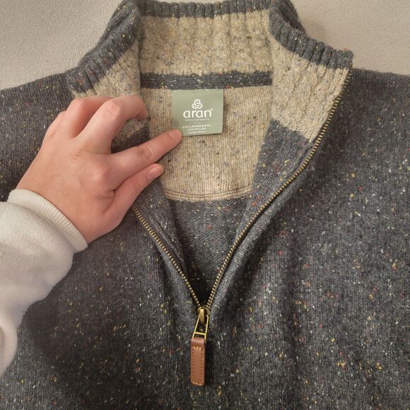 Aran Mills half-zip Irish Lambs Wool Men's Sweater Size XXL - Picture 3 of 9